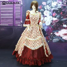 На заказ винно-красный костюм Южной красавицы с принтом дворца Викторианский гражданская война платья Марии Антуанетты