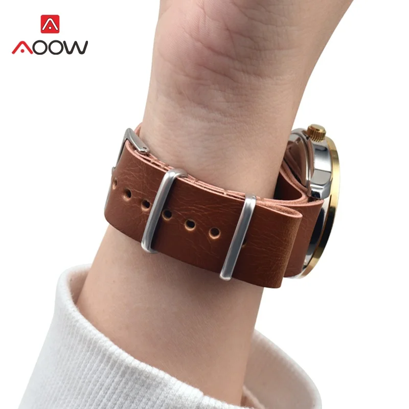 

Top Quality PU Leather ZULU Watchband Strap NATO Leather Watch band 18mm 20mm 22mm 24mm Watch Accessories