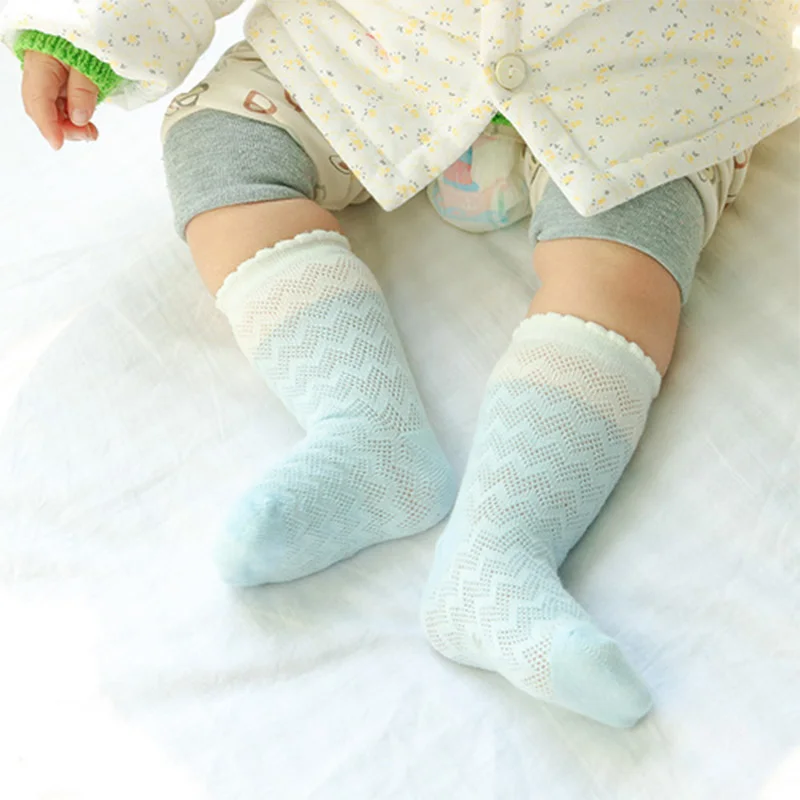 5 пар в партии, однотонные тонкие носки летние сетчатые От 1 до 3 лет для девочек, детские хлопковые мягкие дышащие носки высокого качества для малышей, комплект