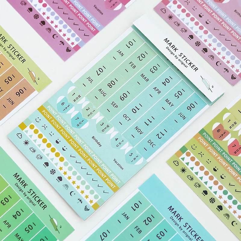 8 piunids/lote pestañas de índice recordatorio pegatinas calendario mensual DIY diario álbum de recortes papel Personal planificador/PVC autoadhesivo etiquetas