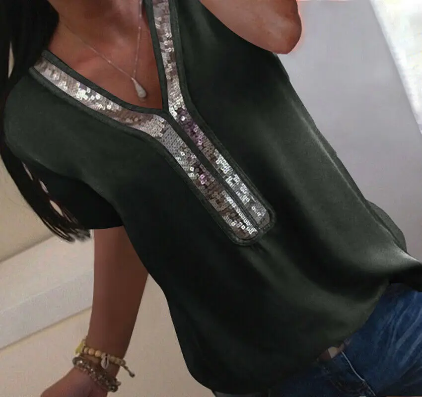 Hirigin Women Summer Chiffon Short Sleeve Casual Shirt Solid Color Tops Blouse Shirts