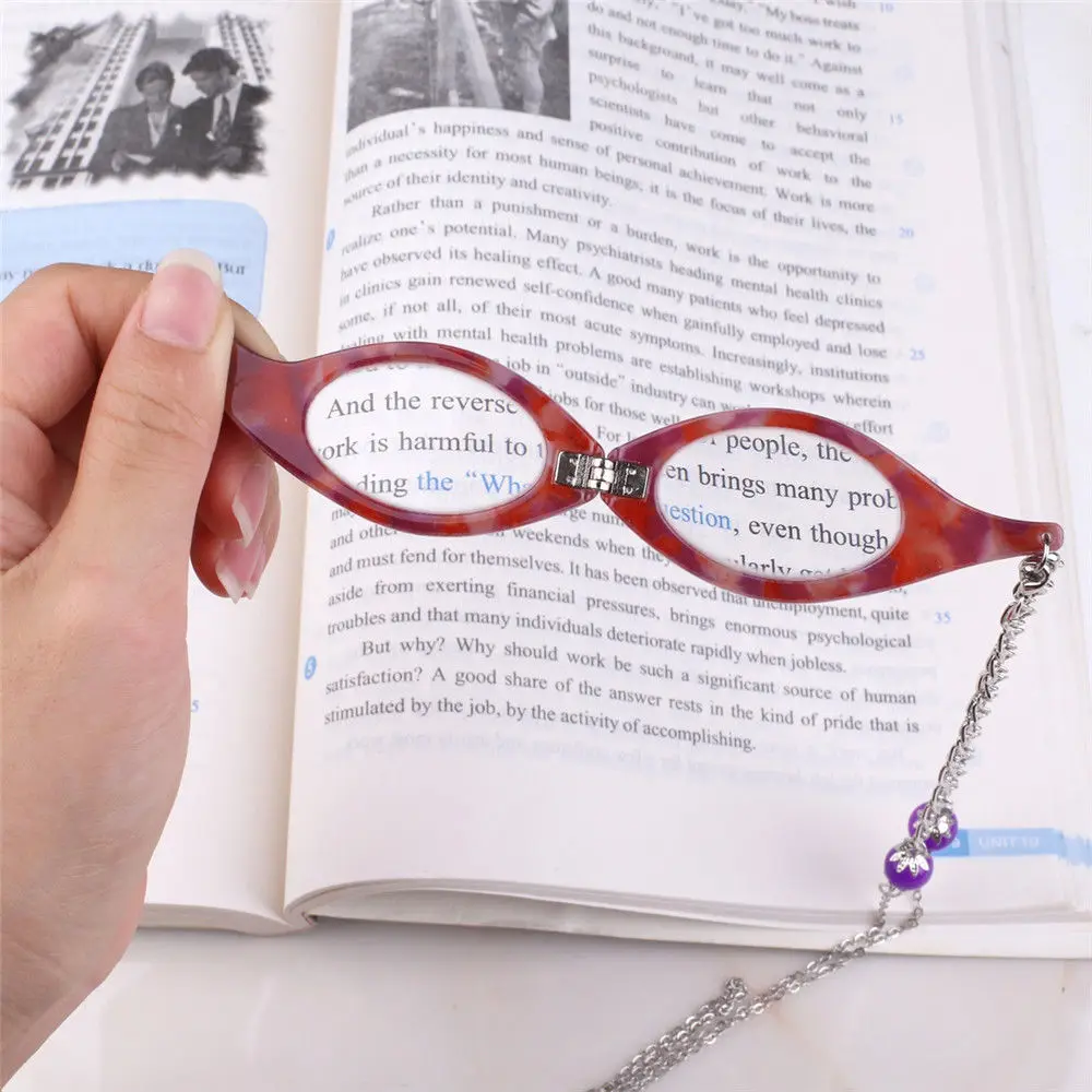 Shellhard Colorful Frame Necklace Vintage Folding Reading Glasses Chain Pendant Reader Necklace For Older Women Men Jewelry +2.0