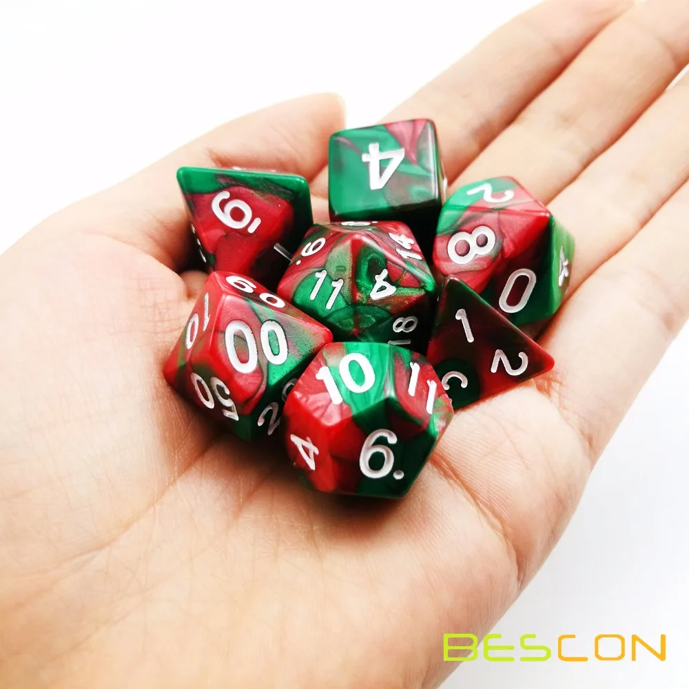 Bescon Christmas Gemini Polyhedral Dice Set, Two-tone RPG Dice Set of 7 d4 d6 d8 d10 d12 d20 d% Brick Box Pack 2