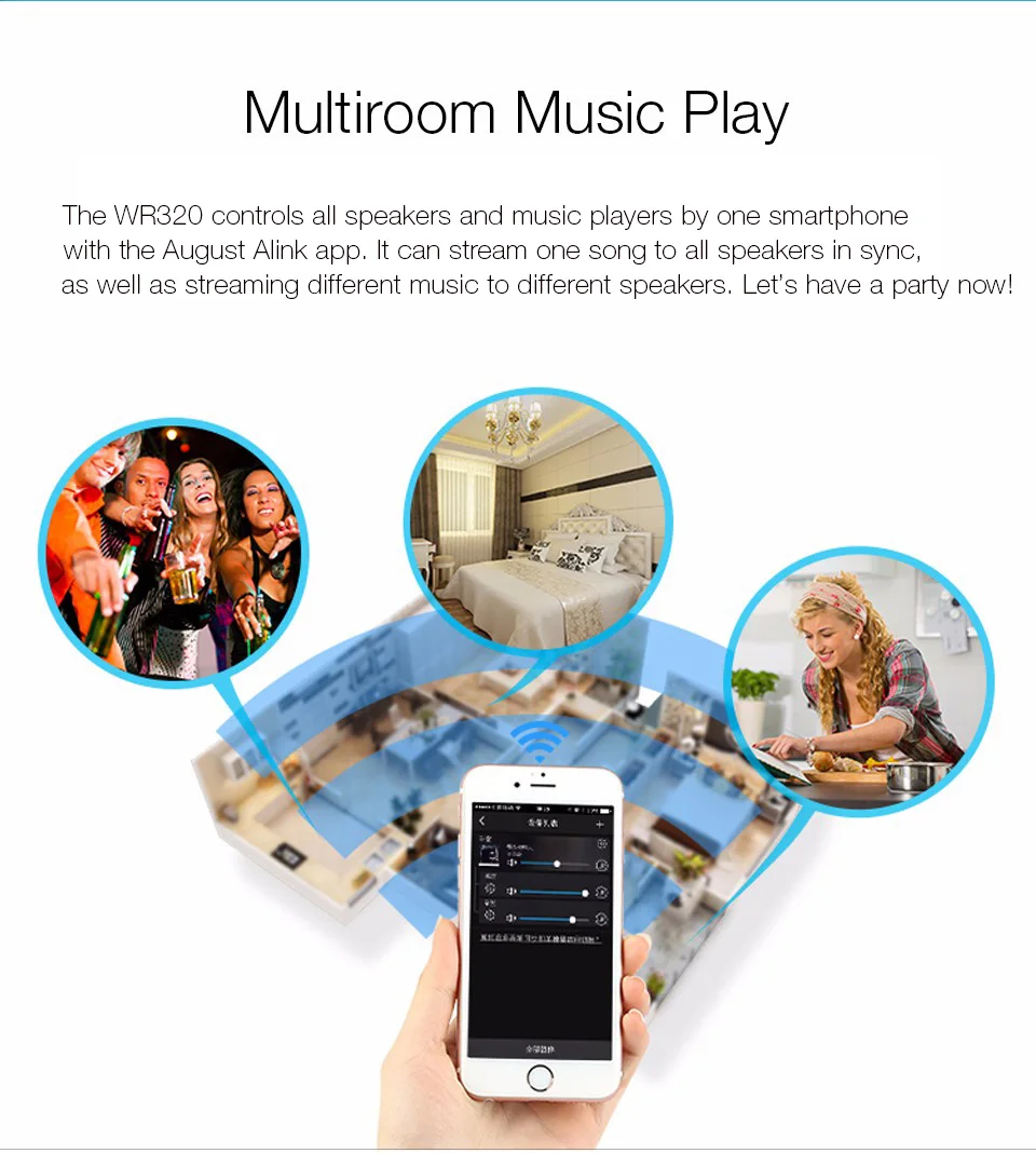 August WR320 Wireless WIFI Audio Music Receiver for Multiroom Playing