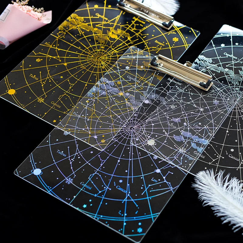 

MIRUI Creative Starry Sky A4 Clipboard Acrylic File Folder Writing Pads School Office Supply Stationery Random color