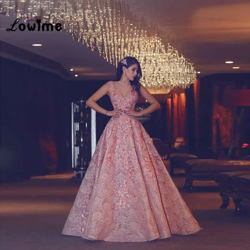 Long Elegant Muslim Lace Formal Evening Party Dress Floral Turkish