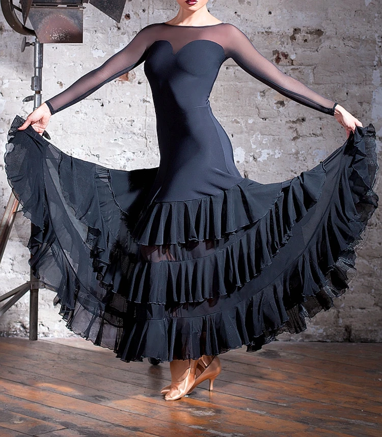 Бальное платье для женщин вальс танцевальные костюмы фокстрот костюмы фламенко платье для фламенко для девочек испанское платье испанская Детская одежда черный