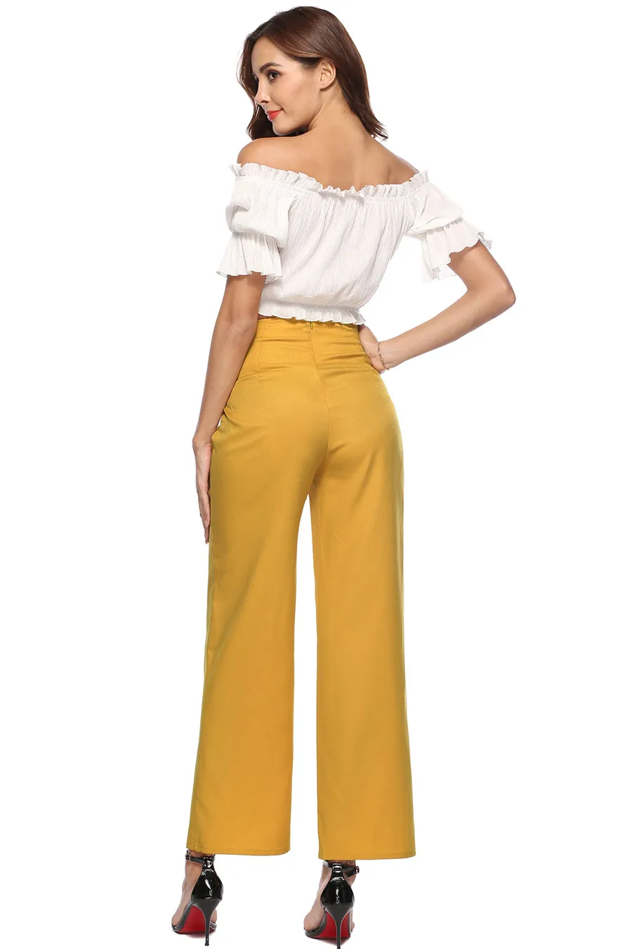 Gladiolus Fashion Streetwear 2019 Pants Women Lace Up Mid Waist Solid Color Wide Leg Long Pants Casual Spring Trousers Women (14)
