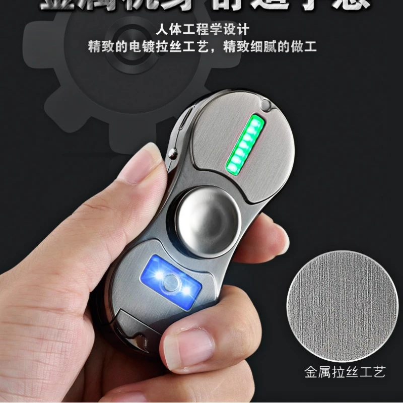 Fingertip Gyro Dual Arc Pulse электронная USB Зажигалка, ручная зажигалка, ветрозащитная зажигалка, светодиодный, Play, 18 цветов, узор