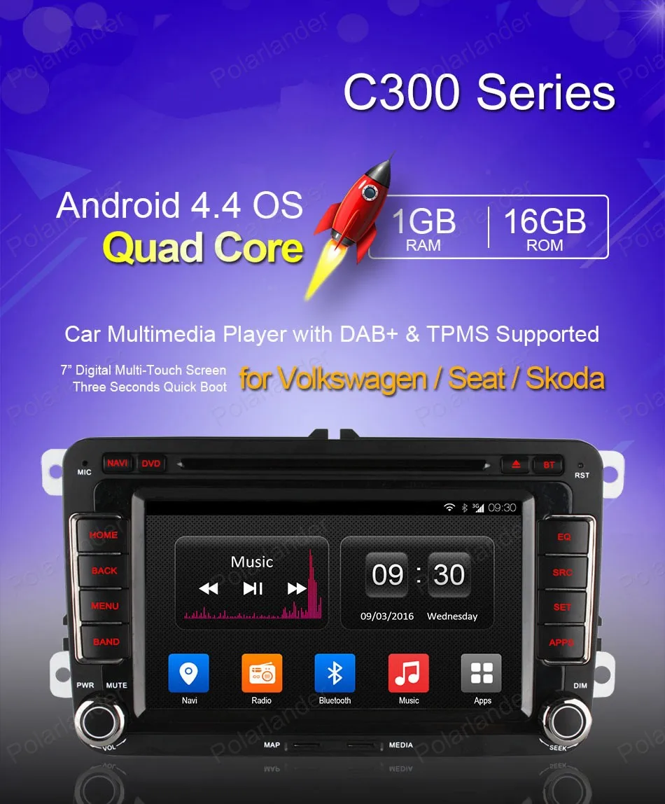 Sale Android4.4 Car DVD For VW passat jetta polo golf Quad Core FM AM GPS radio support wifi 3G BT GPS DAB+ DVR TPMS DTV OBDII 6