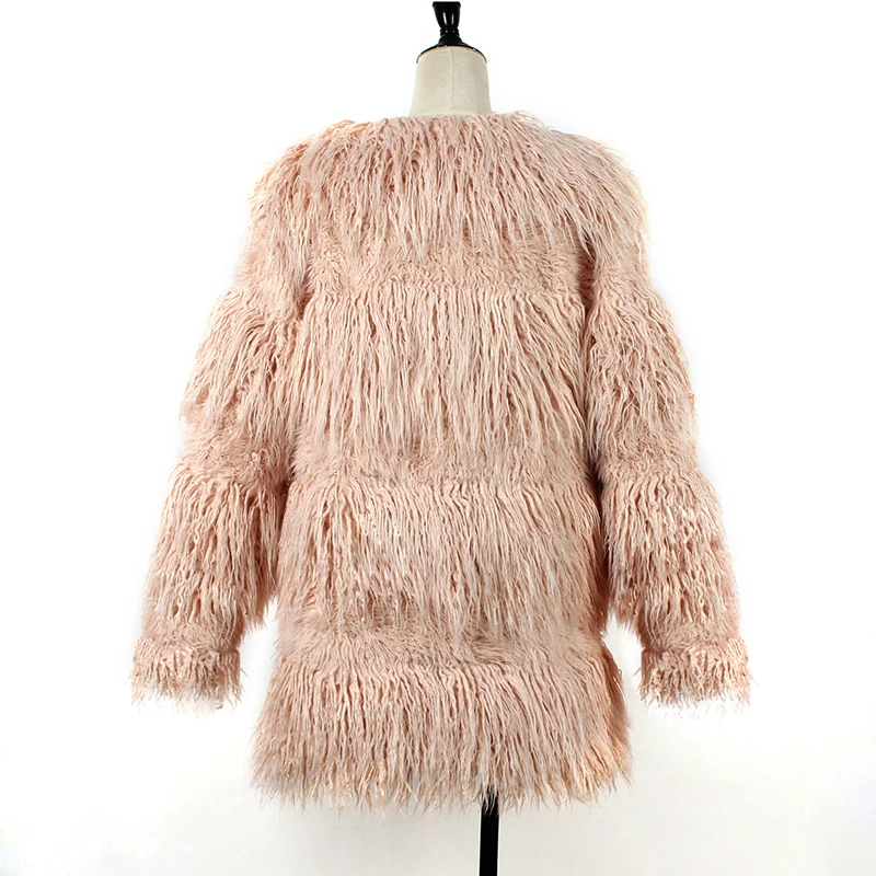 Элегантное длинное пальто из искусственного меха для женщин шикарная пушистая поддельная Меховая куртка женская утепленная теплая осенне-зимняя куртка верхняя одежда