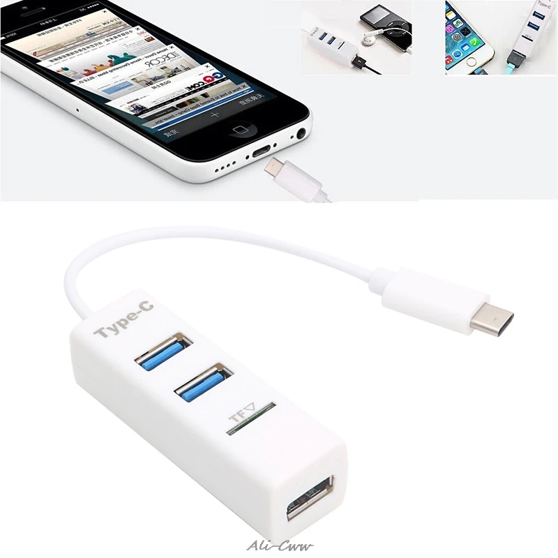 

USB3.1 Type C to 3-Ports USB3.0 TF Micro-SD Card Hub Reader Adapter For Macbook
