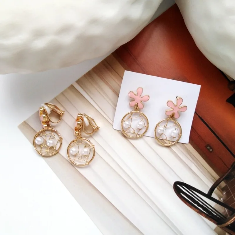 

Trend Personality Geometric Weaving Dream Catcher Flower Clip Earrings Fashion Beautiful Korean Jewelry Women Girl's Accessories