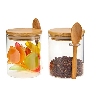 

Creative glass spice food storage bottle with lid spoon, kitchen utensils cruet, glass bottle kitchen finishing cruet seasoning