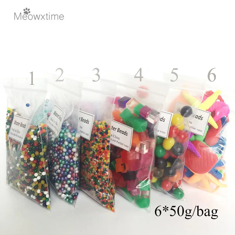 

6*50g/bag Pearl Shape Crystal Soil Mud Hydrogel Gel Growing Glitter Orbiz Water Balls Water Beads Set Flower/Wedding/Decoration