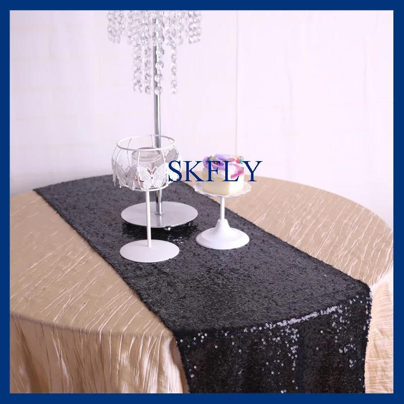 

RU017F good quality party wedding glitter black sequin table runner