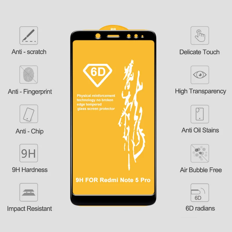 6D на стекле для Xiaomi Redmi Note 6 5 Pro 4X защита экрана Mi8 A1 A2 Lite 6X закаленное стекло для Xiaomi Redmi 5 Plus 6A S2