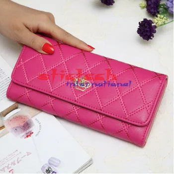 

by dhl or ems 100pcs 2017 New Fashion Women Crown Plaid Long Double Zip Clutch Leather Wallet Purse Coin Card Bag hot