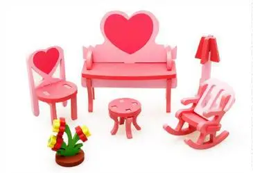 الأثاث الخشبي لعب مجموعة اللعب منضدة غرفة المعيشة 3d تجميع الأثاث ، لعب للأطفال نماذج مصغرة ألعاب خشبية