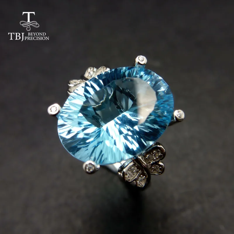 

TBJ,11ct big size baby blue topaz 12*16 concave cut blue topaz ring in simple and elegant design in 925 silver jewelry