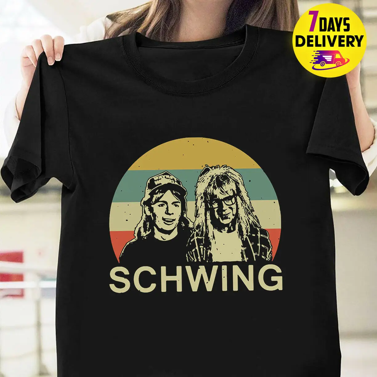 Винтажная Футболка Wayne'S World Schwing в стиле ретро смешной мем Черный Размер S 3Xl