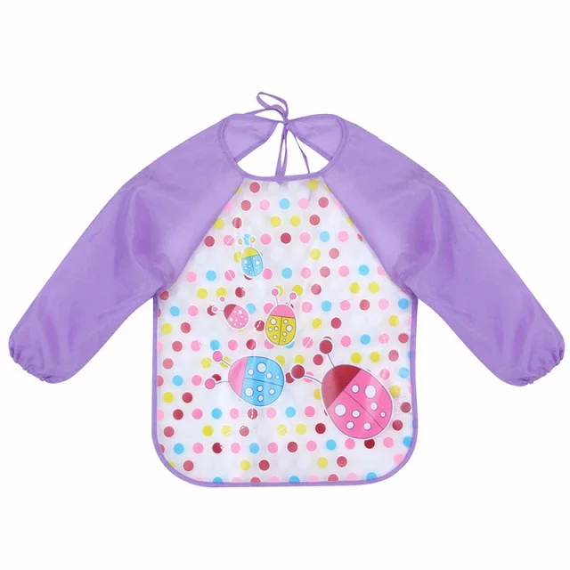 Моющееся непромокаемое покрытие с длинными рукавами и принтом из мультфильмов для малышей; шарф для малышей; фартук для кормления; burp одежда - Цвет: purple insect