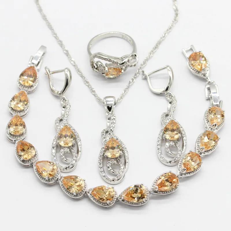 925 Sterling Silver Jewelry Sets For Women Orange Semi precious
