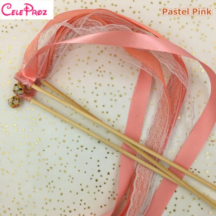 Светло-розовый свадебные ленты палочки блеск кружева фея палочки с колокольчиками для маленьких девочек День рождения растяжки baby Shower питания