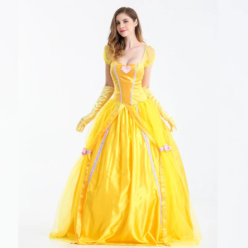 

Beauty and the Beast Halloween Princess belle cosplay Dress yellow party carnival fancy Fairy costume stage costume dress