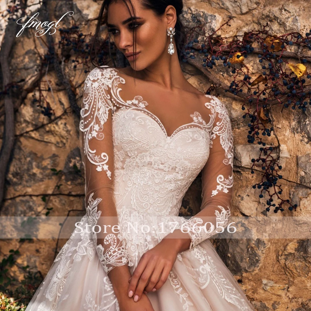 Customized Sexy Illusion Long Sleeve Vintage Wedding Dresses 2022 Scoop Neck Appliques Court Train Tulle A Line Bridal Gown 3