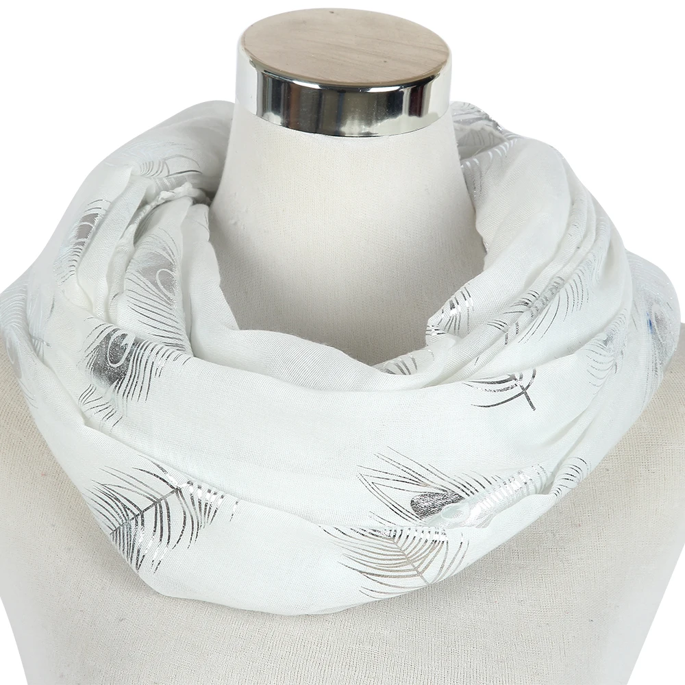Foil Peacock Feather White Scarf Foil Peacock Feather White Scarf