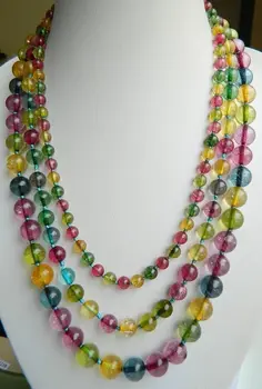 

new Noblest Multicolor 6-8-10mm 3row Tourmaline Necklace 17-19" jade