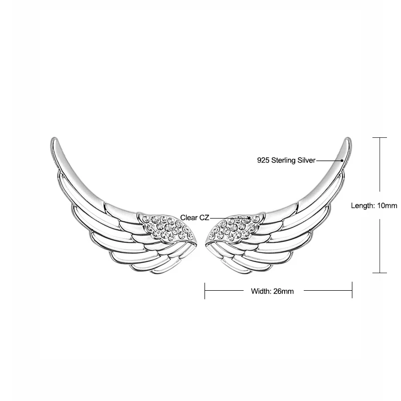Аутентичные 925 пробы серебряные серьги-гвоздики Крылья Ангела Brincos прозрачные CZ перья серьги пирсинг для ушей женские модные ювелирные изделия