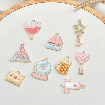 

50pcs/lot alloy drop oil cartoon snowflake balls/triangle/cup/rocket shape enamel floating locket charms diy jewelry pendants