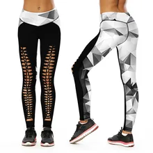 Черно-белое раскол количество соединений с высокой талией с принтом эластичная манжета брюки скорость сделать закрыть девять часть Йога Брюки