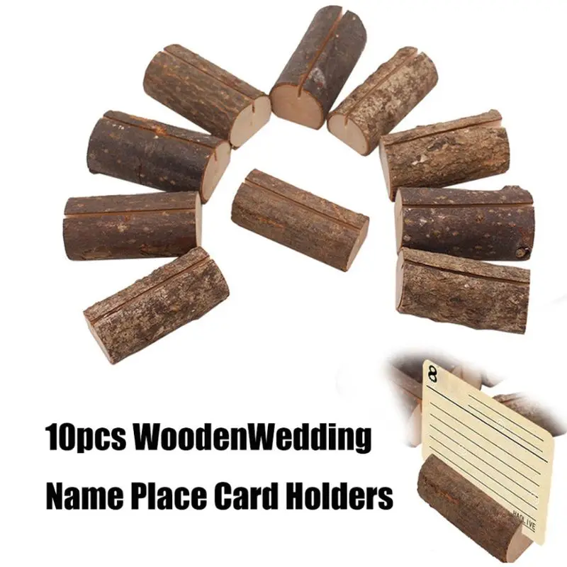 10pcs Wooden Stump Shape Wedding Party Reception Stand Number Name Table Menu Picture Photo Clip Place Card Holder