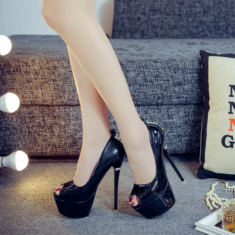 Hate High 16cm Super High With Waterproof Platform Fish Mouth Shoes Stiletto Single Shoes Sex Nightclub Princess High Heels