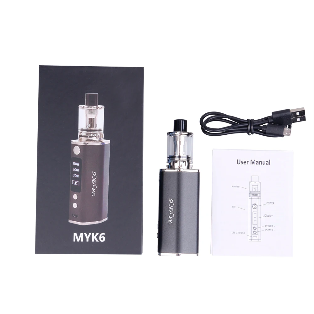 

80W Box Mod Vape Kit MYK6 2600mah Battery E Cigarette Vaporizer Starter Kit Adjust Wattage Vapor With 22mm Diameter Atomizer
