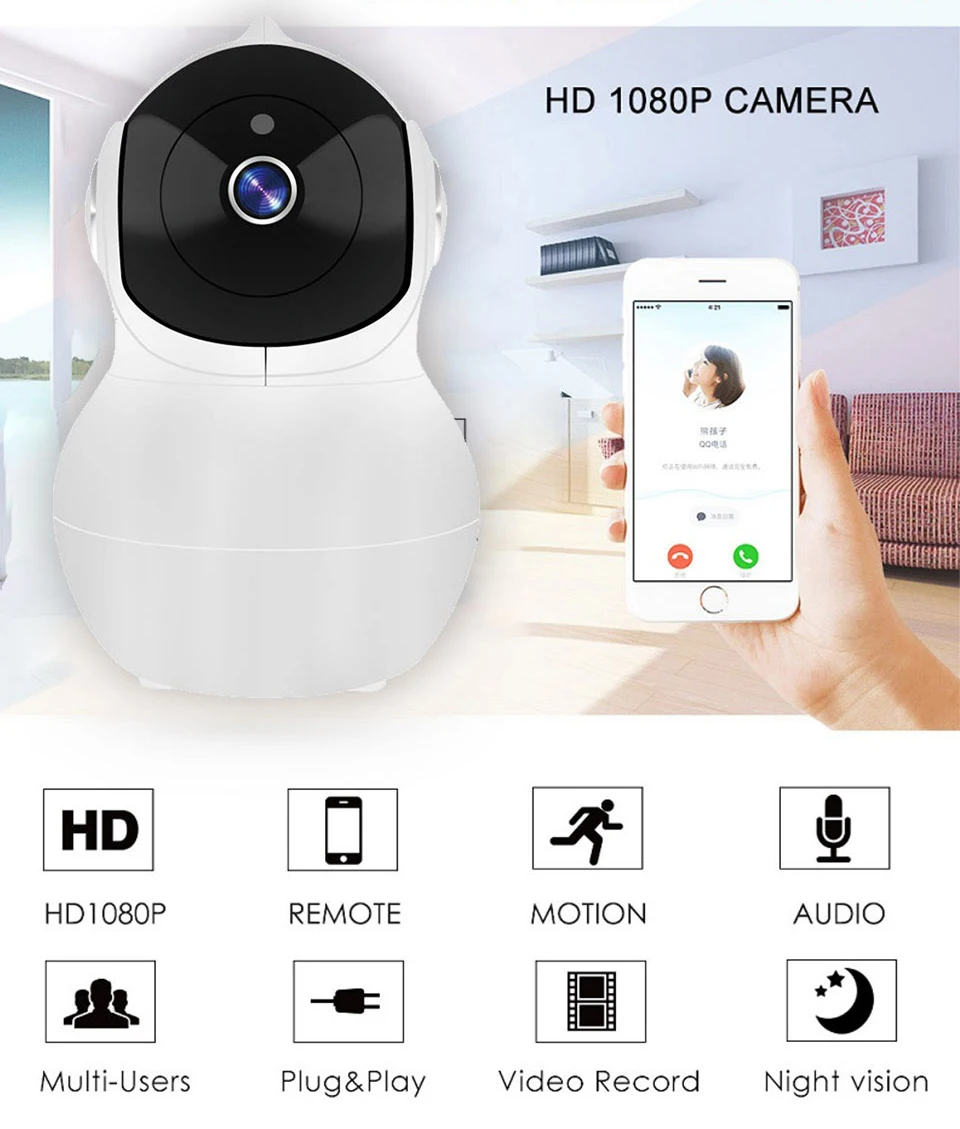 MX 1080P Wifi IP Camera with PTZ Motion Detect 2-way Audio Remote Contorl 2.4G Wifi For Baby Monitor 2MP Security Camera  (1)