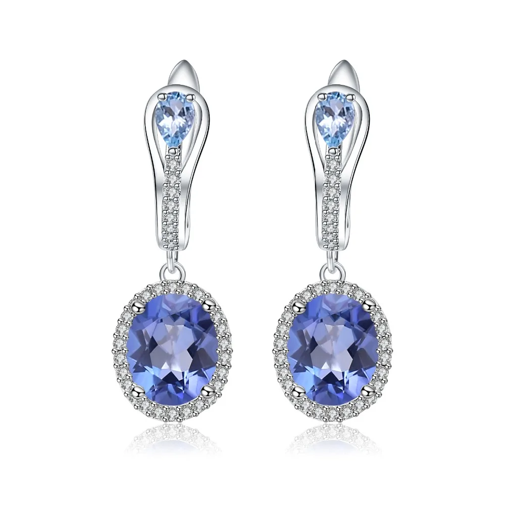 

Gem's Ballet Fashion Natural Sky Blue Topaz Iolite Blue Mystic Quartz Drop Earrings 925 Sterling Silver Earrings For Women Fine