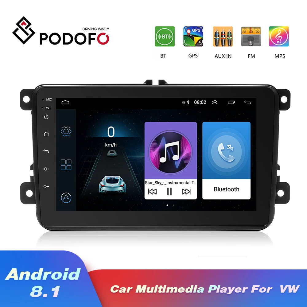 Podofo Android 8,1 Автомагнитола " MP5 мультимедийный видео плеер gps Navi 2 DIN Авто Стерео Bluetooth wifi авто аудио для VW радио