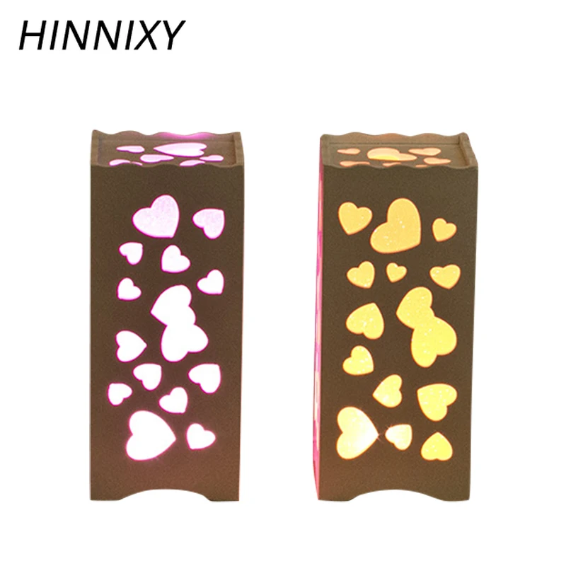 

Hinnixy Hollow Table Lamp Square Wooden Heart Moon Night Light Study Bedroom Bedside Eye-protect Lighting Decor Light Fixtures