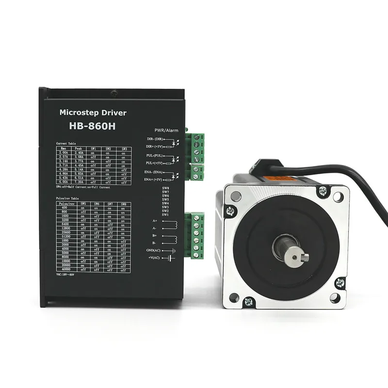 

Nema 34 8.5Nm Micro Stepper Motor Driver Kit HB-860H+86BYGH250C 2Phase 5.6A L118mm High Torque Stepper Kit for CNC Router