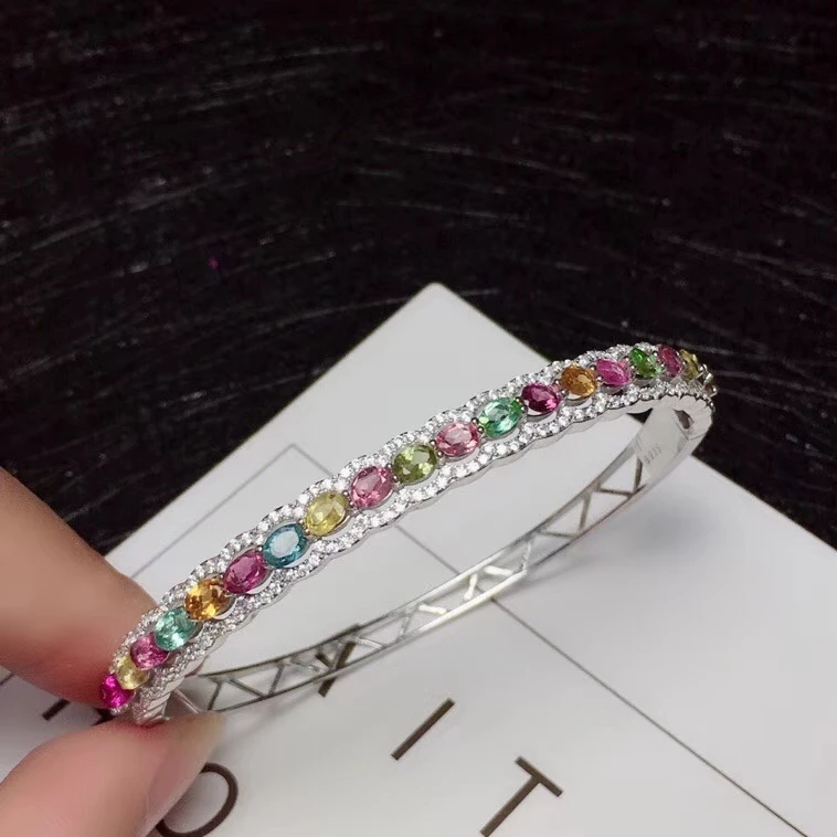  Luxueux rangée vague naturel multicolore tourmaline bracelets naturel pierres précieuses Bracelet S