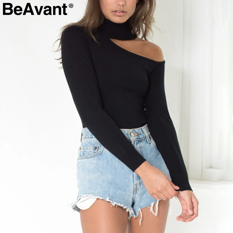 BeAvant مثير الباردة الكتف محبوك سترة المرأة أنيقة الرسن نحيل السترة 2018 الخريف الشتاء سترة صداري سحب فام