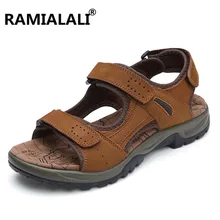Летние мужские сандалии из натуральной кожи, массажные пляжные мужские сандалии, мужские сандалии, мужская обувь, большие размеры 38-46