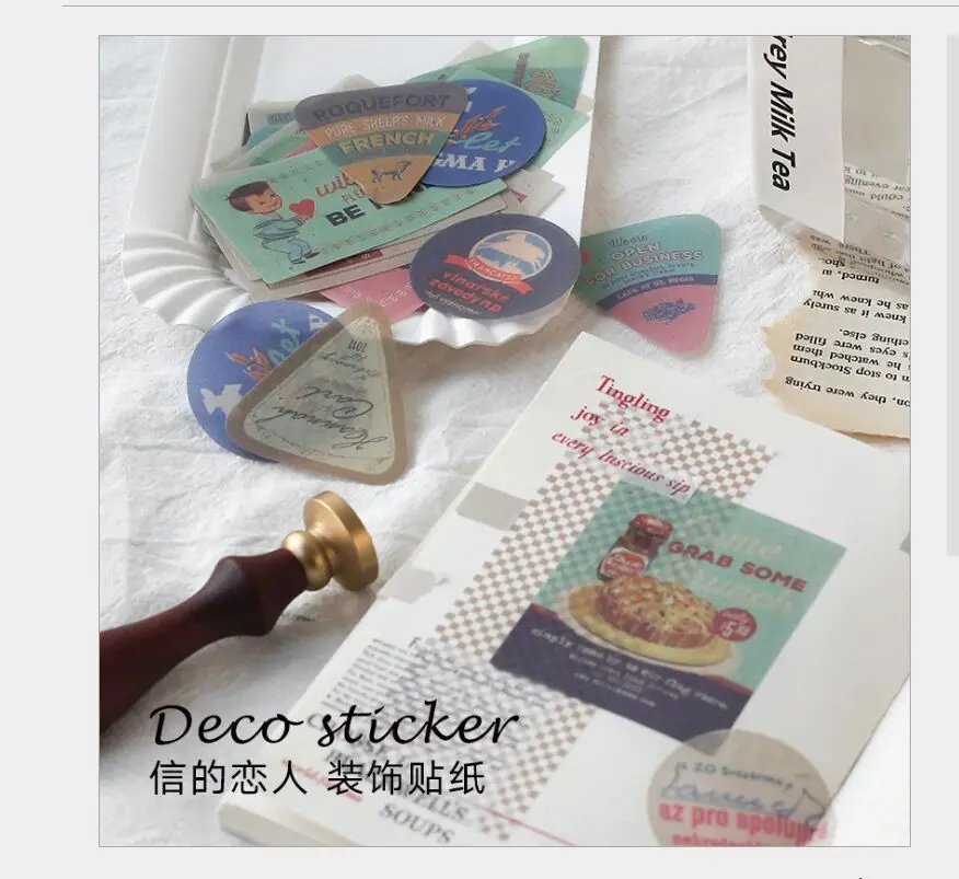 

40pc/set Gold foil ticket stub number collage vintage pictures retro flowers decoration sticker DIY Planner diary lable stickers
