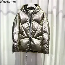 Korobov, зимняя Новинка, толстые теплые парки с лентами, на молнии, женское хлопковое пальто с капюшоном, повседневное пальто с буквенным принтом, пальто 76389