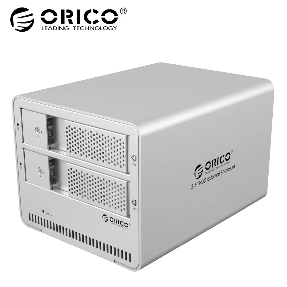 

ORICO 3.5 inch Dual Bay Aluminum USB3.0 to SATA Hard Drive Enclosure HDD Docking Station Case for Laptop PC HDD Case Silver