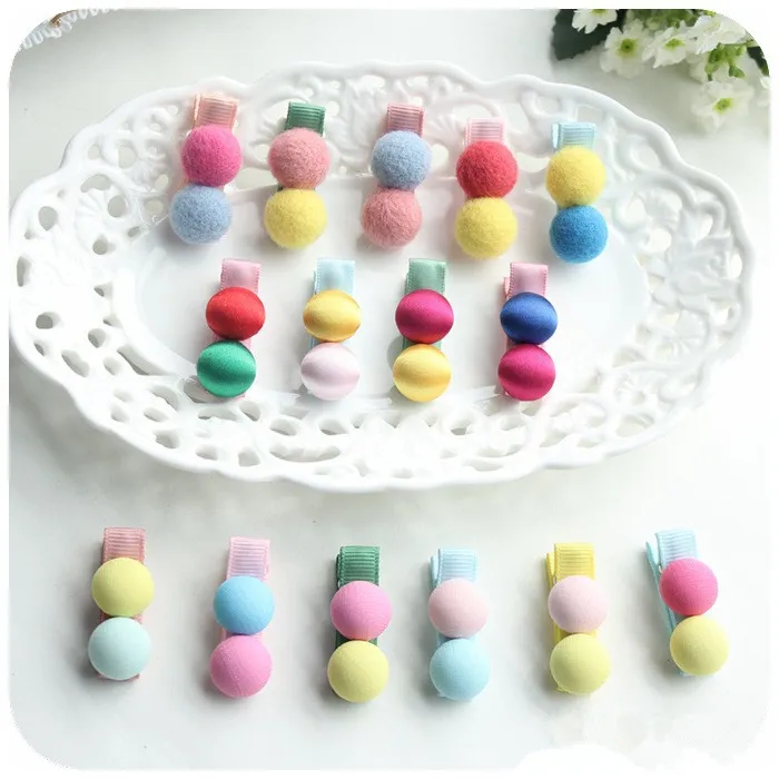 50pcs Boutique Cute Felt Pom Hairpins Solid Mini Ribbon Button Hair Clips Princess Headwear Fashion Accessories |